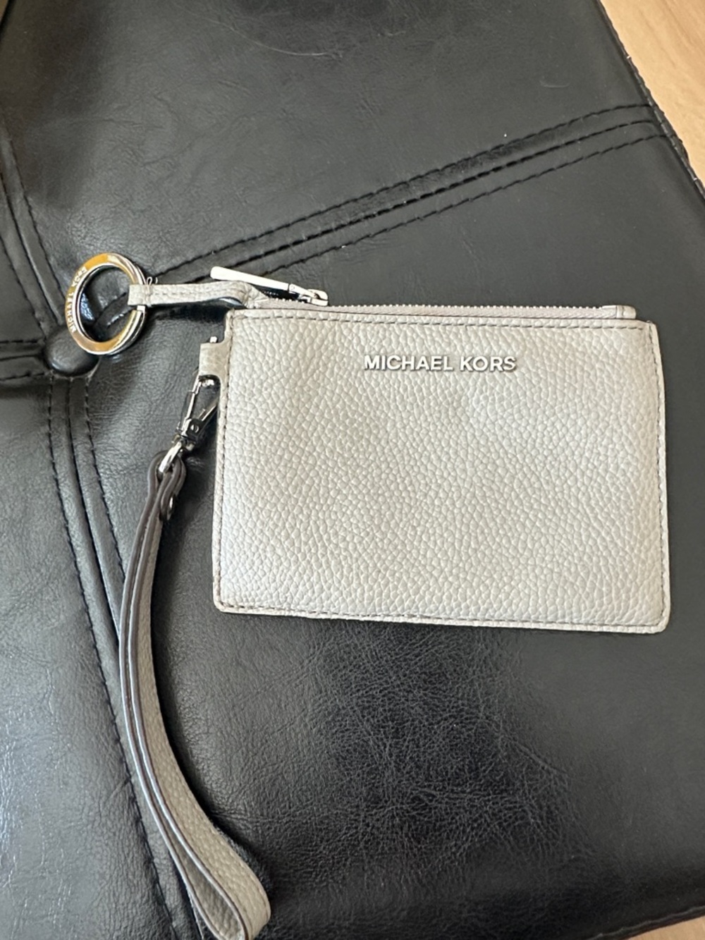 Michael Kors Pebbled Leather small Wristlet in Light Gray with Silver Hardware